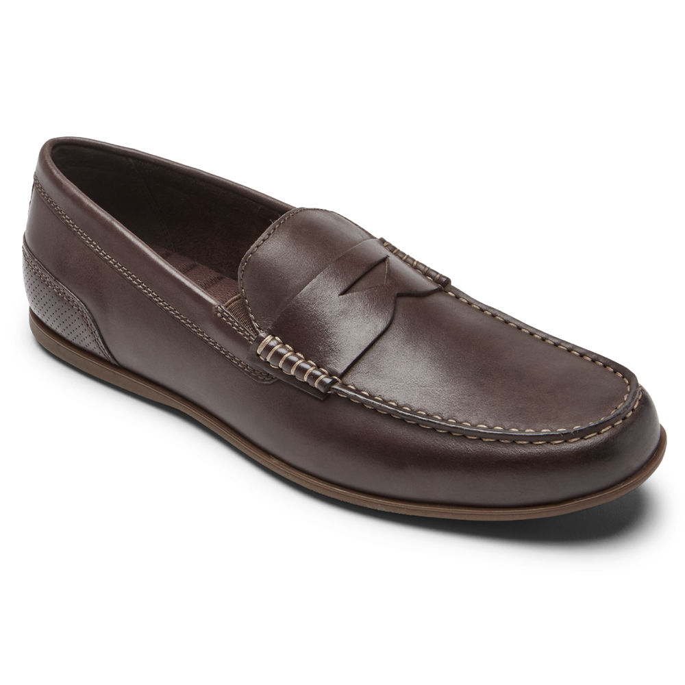Mens Slip-Ons - Rockport Malcom Penny - Dark Brown - EIHF93826